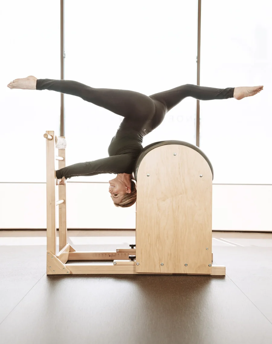 Noelle Rox demonstrating a Pilates chair exercise
